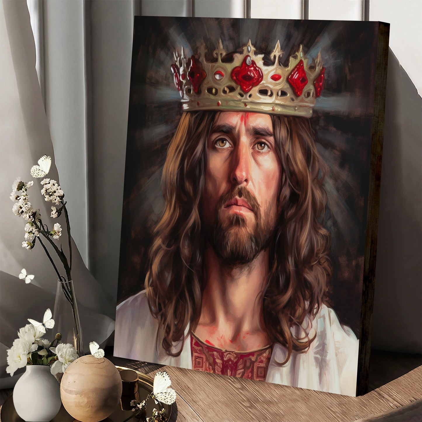 Jesus Holds A Crown On His Head - Canvas Picture - Jesus Christ Canvas - Christian Wall Art