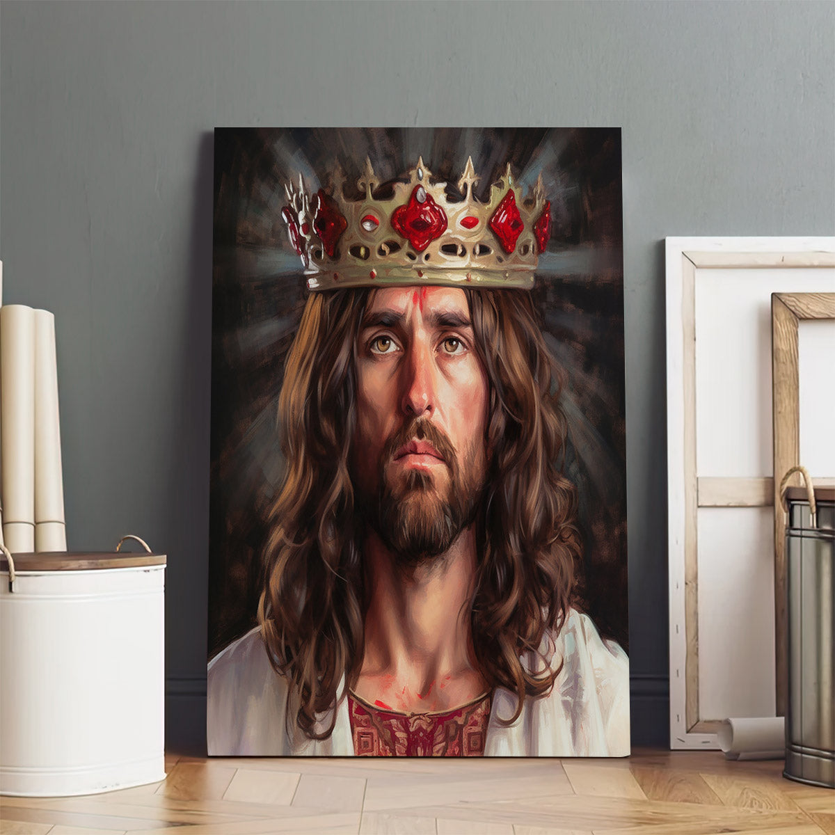 Jesus Holds A Crown On His Head - Canvas Picture - Jesus Christ Canvas - Christian Wall Art