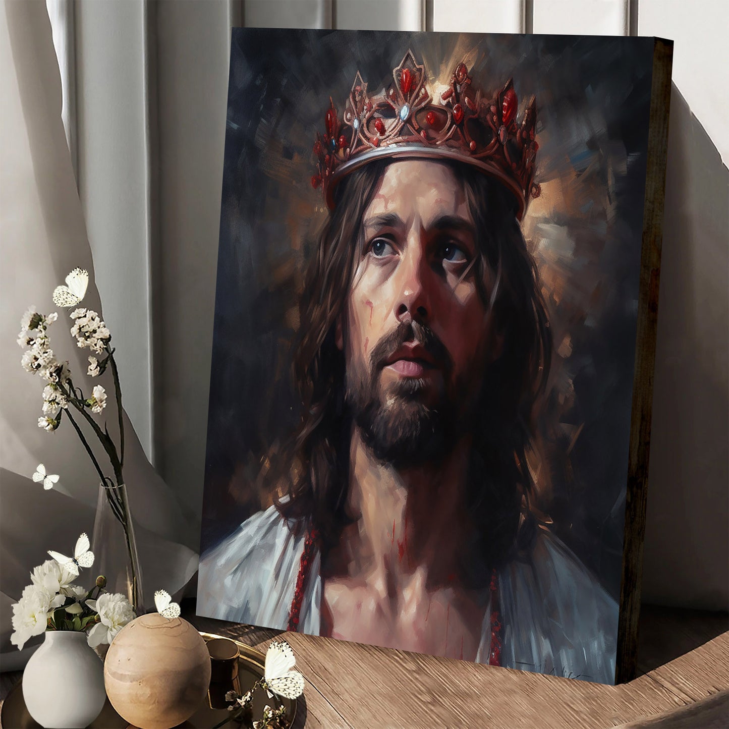 Jesus Holds A Crown On His Head 1 - Canvas Picture - Jesus Christ Canvas - Christian Wall Art