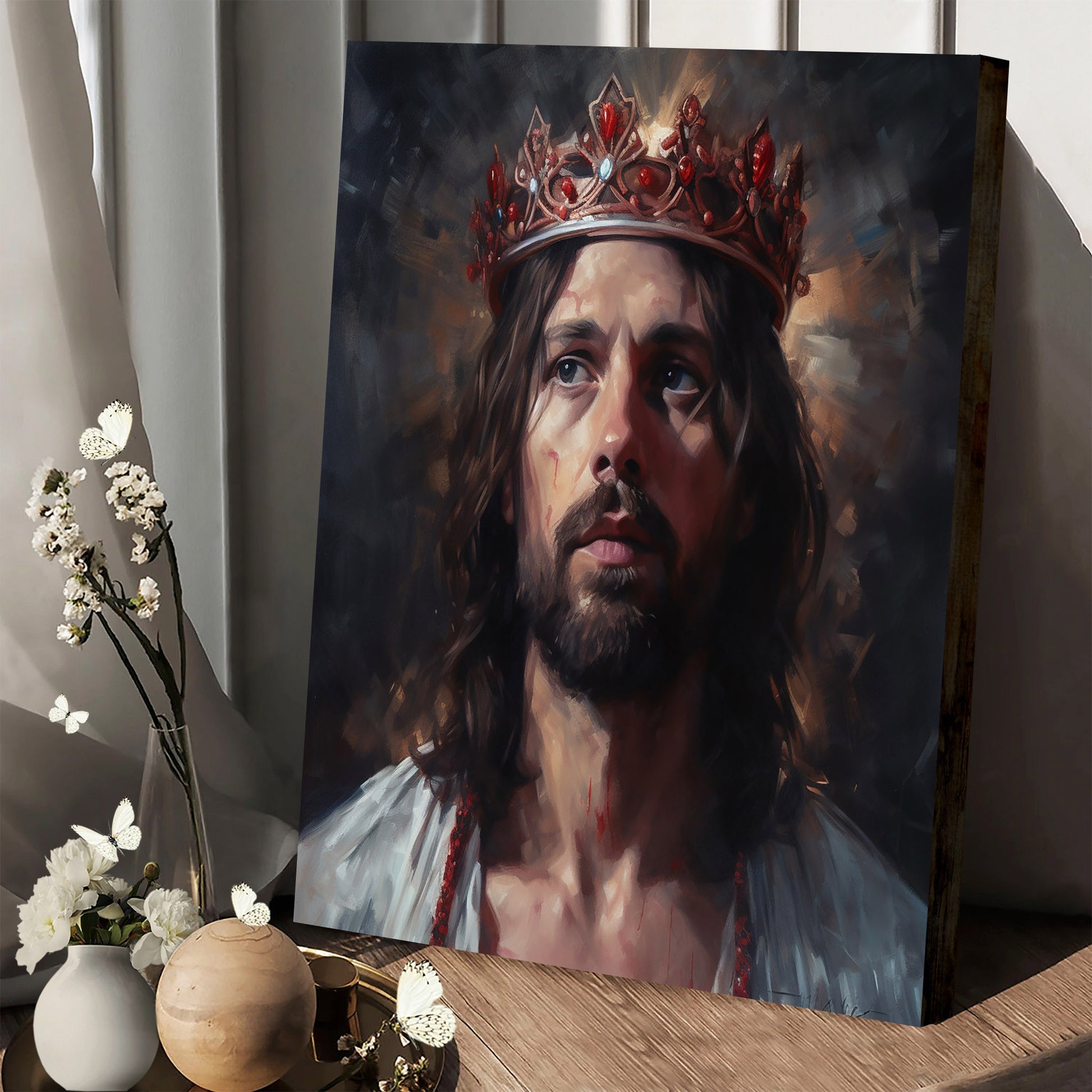 Jesus Holds A Crown On His Head 1 - Canvas Picture - Jesus Christ Canvas - Christian Wall Art