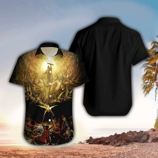 Jesus Holy Light Angels Black Hawaiian Shirt - Christian Hawaiian Shirts For Men & Women