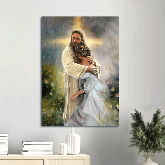 Jesus Hug Daisy Field In The Arms Of God Canvas Wall Art - Christian Gift