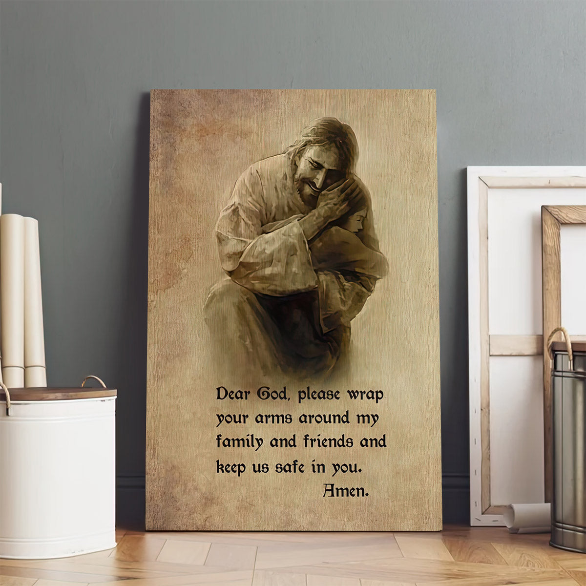 Jesus Hugging A Child And Prayer Quote Canvas Print Wall Art - Religious Posters