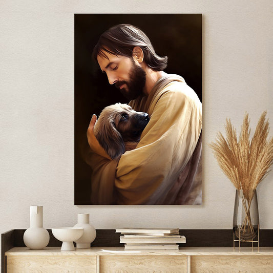 Jesus Hugging A Dog - Canvas Pictures - Jesus Christ Canvas - Christian Wall Art