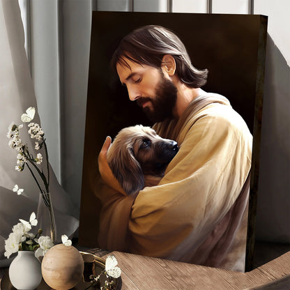 Jesus Hugging A Dog - Canvas Pictures - Jesus Christ Canvas - Christian Wall Art