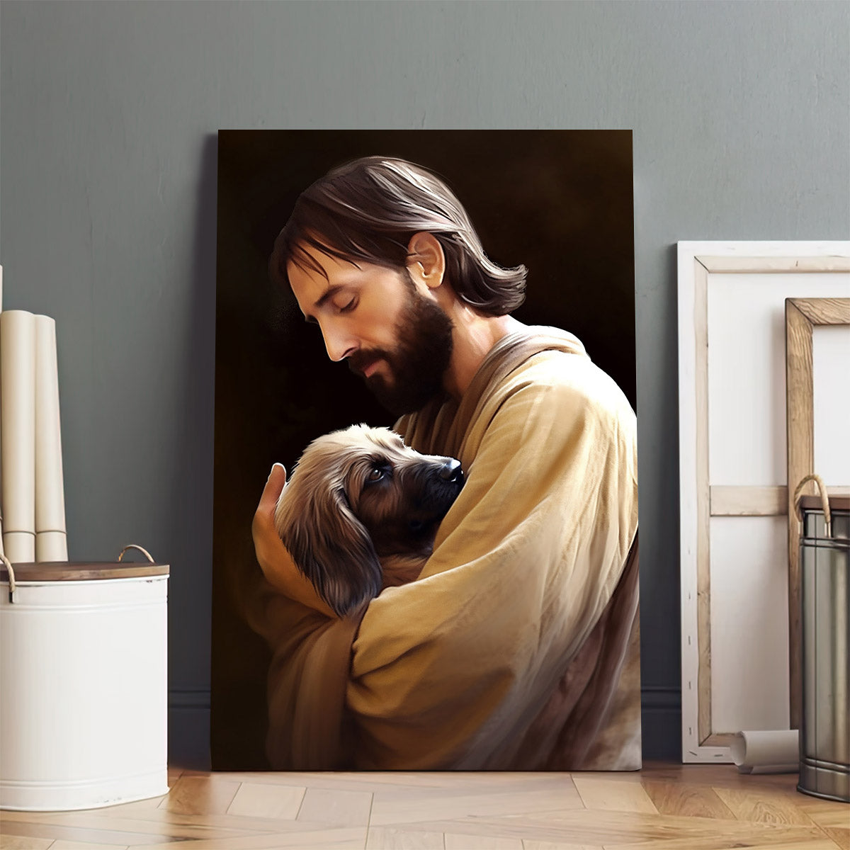 Jesus Hugging A Dog - Canvas Pictures - Jesus Christ Canvas - Christian Wall Art