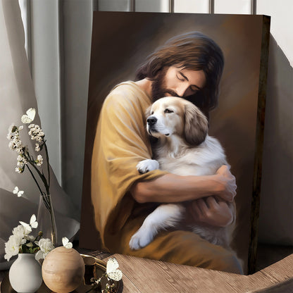 Jesus Hugging A Dog 1 - Canvas Pictures - Jesus Christ Canvas - Christian Wall Art