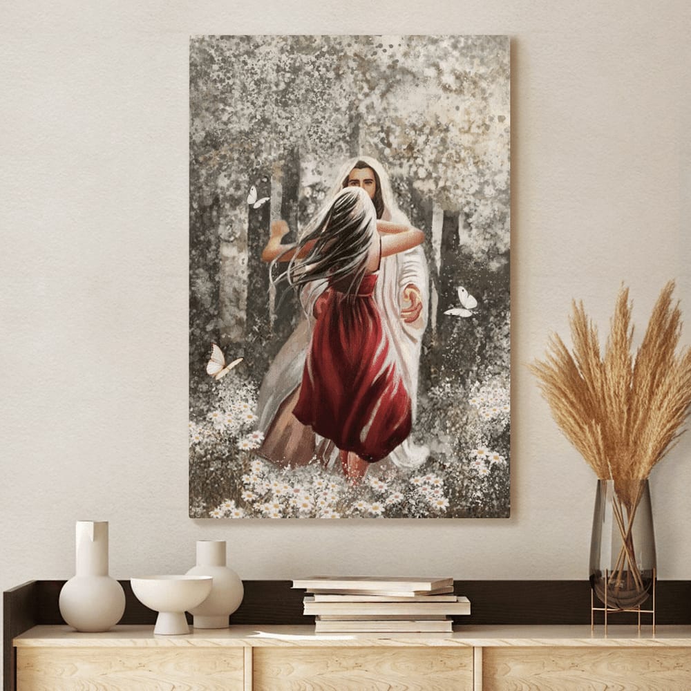 Jesus Hugging Beautiful Girl Canvas Posters - Christian Wall Posters - Religious Wall Decor