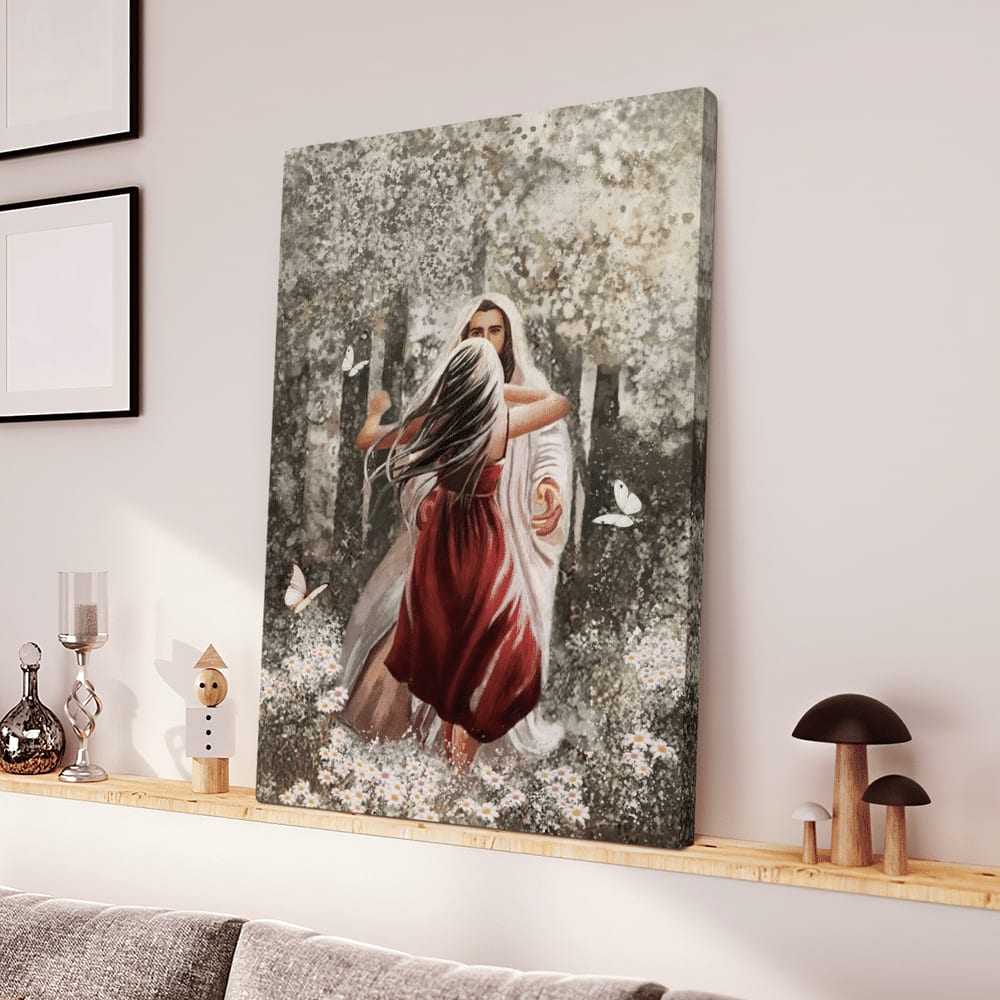 Jesus Hugging Beautiful Girl Canvas Posters - Christian Wall Posters - Religious Wall Decor