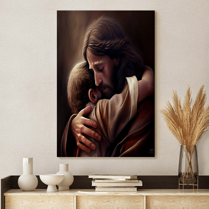 Jesus Hugging Boy - Canvas Pictures - Jesus Canvas Art - Christian Wall Art