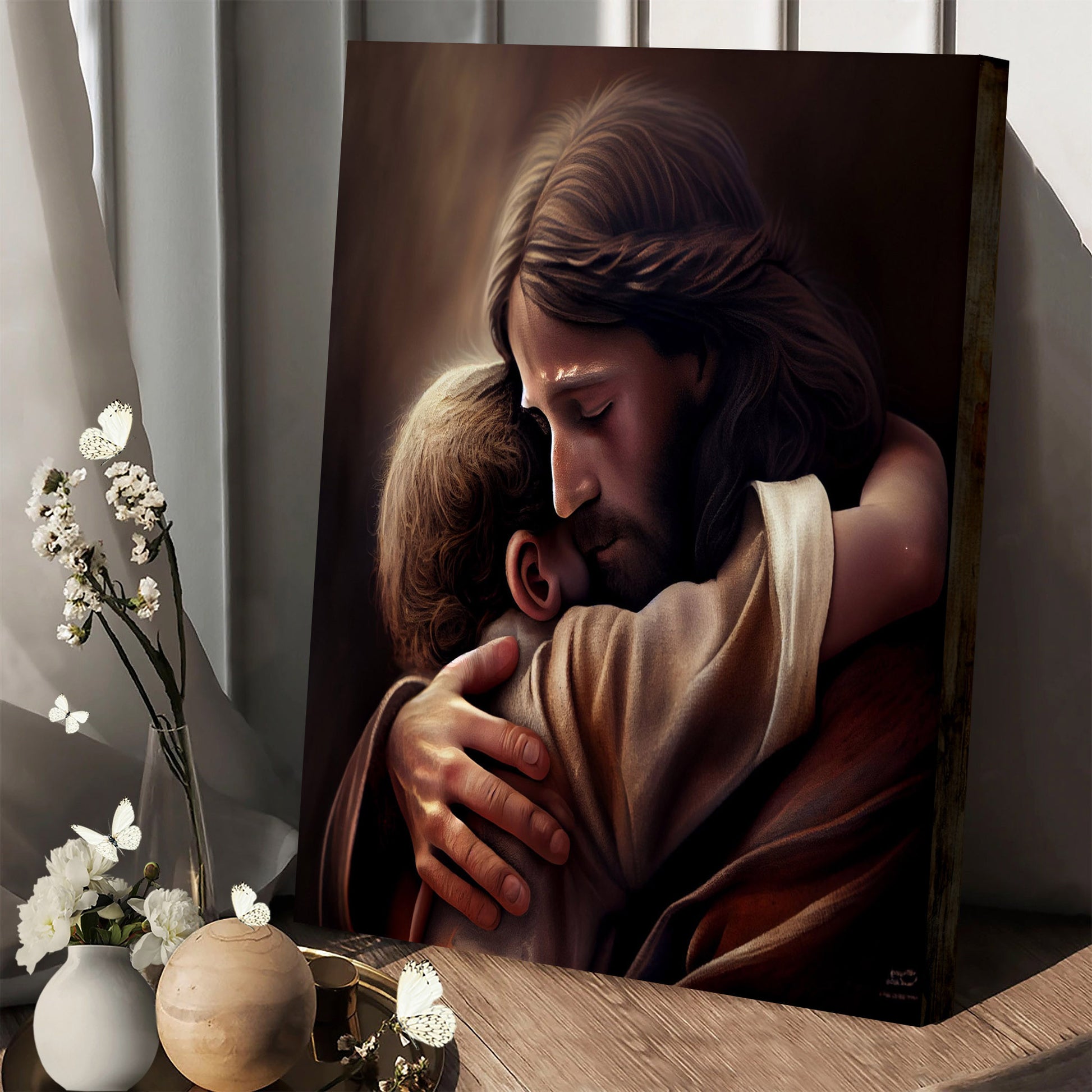 Jesus Hugging Boy - Canvas Pictures - Jesus Canvas Art - Christian Wall Art