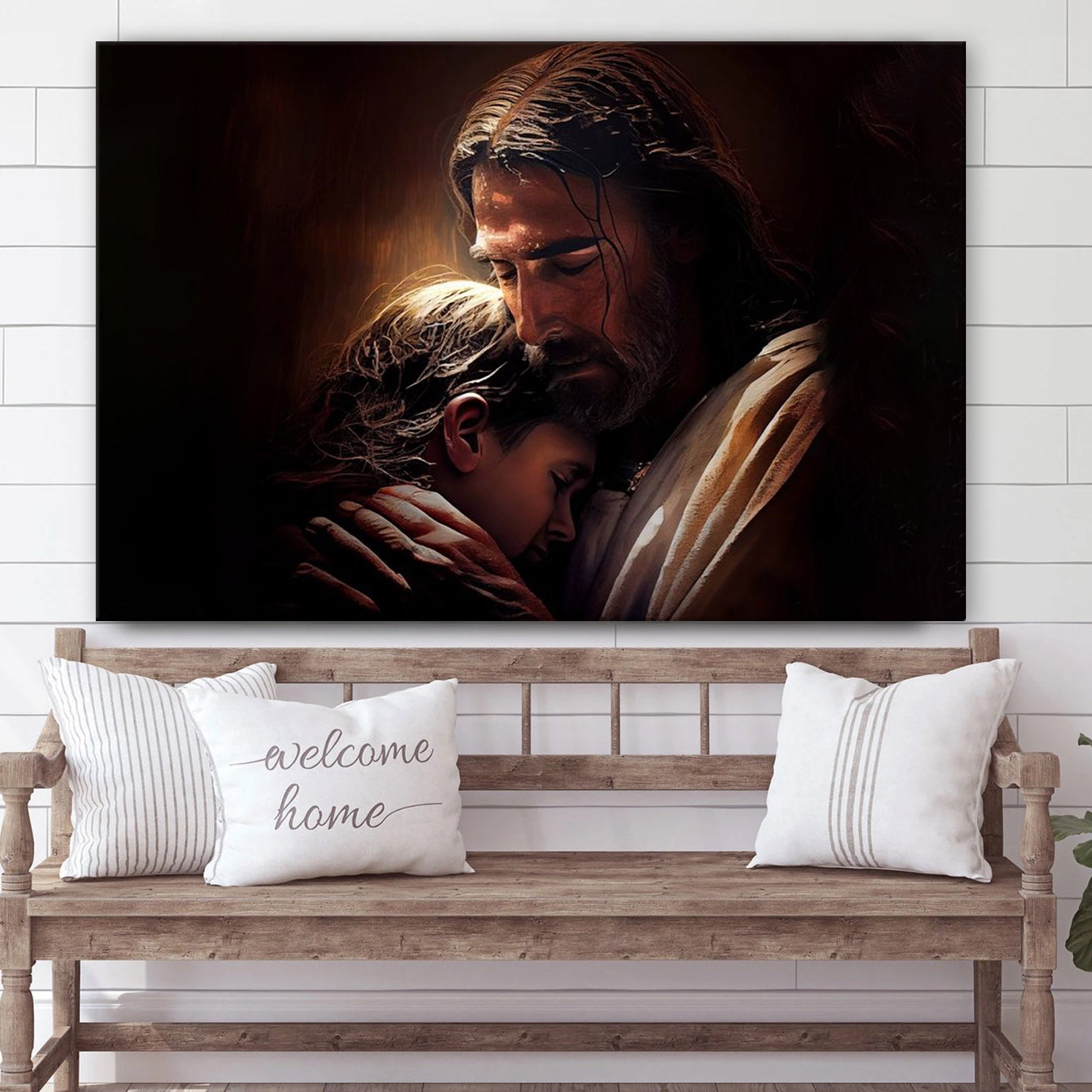 Jesus Hugging Boy Canvas Wall Art - Jesus Canvas Picture - Christian Canvas Art