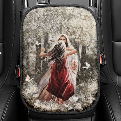 Jesus Hugging Girl Seat Box Cover, Jesus Christ Car Center Console Cover, Christian Car Interior Accessories