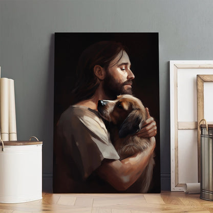 Jesus Hugging His Dog 1 - Canvas Pictures - Jesus Christ Canvas - Christian Wall Art