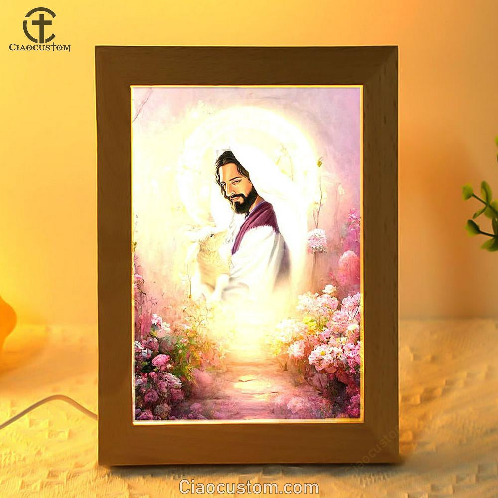 Jesus Hugging Lamb Frame Lamp Pictures - Jesus Art Prints - Jesus Art - Christian Home Decor