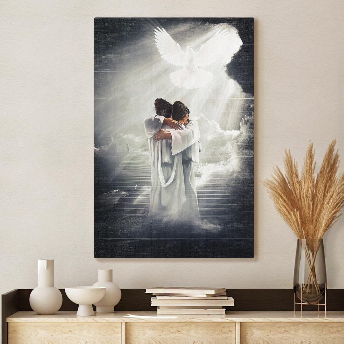 Jesus Hugging Woman Canvas - Mystic Light Dove Canvas - Jesus Canvas - God Canvas - Christian Wall Art