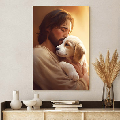 Jesus Hugs His Puppy - Canvas Pictures - Jesus Christ Canvas - Christian Wall Art