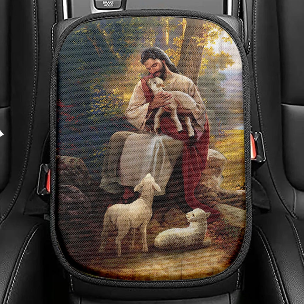 Jesus Hugs Lamb Of God Seat Box Cover, Bible Verse Car Center Console Cover, Inspirational Car Interior Accessories