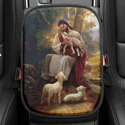 Jesus Hugs Lamb Of God Seat Box Cover, Bible Verse Car Center Console Cover, Inspirational Car Interior Accessories