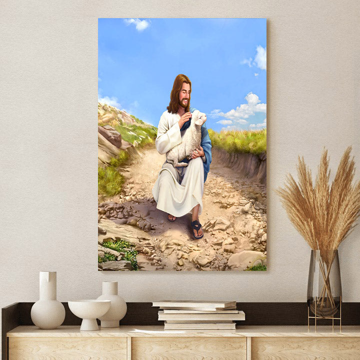 Jesus Hugs The Sheep - Canvas Pictures - Jesus Canvas Art - Christian Wall Art