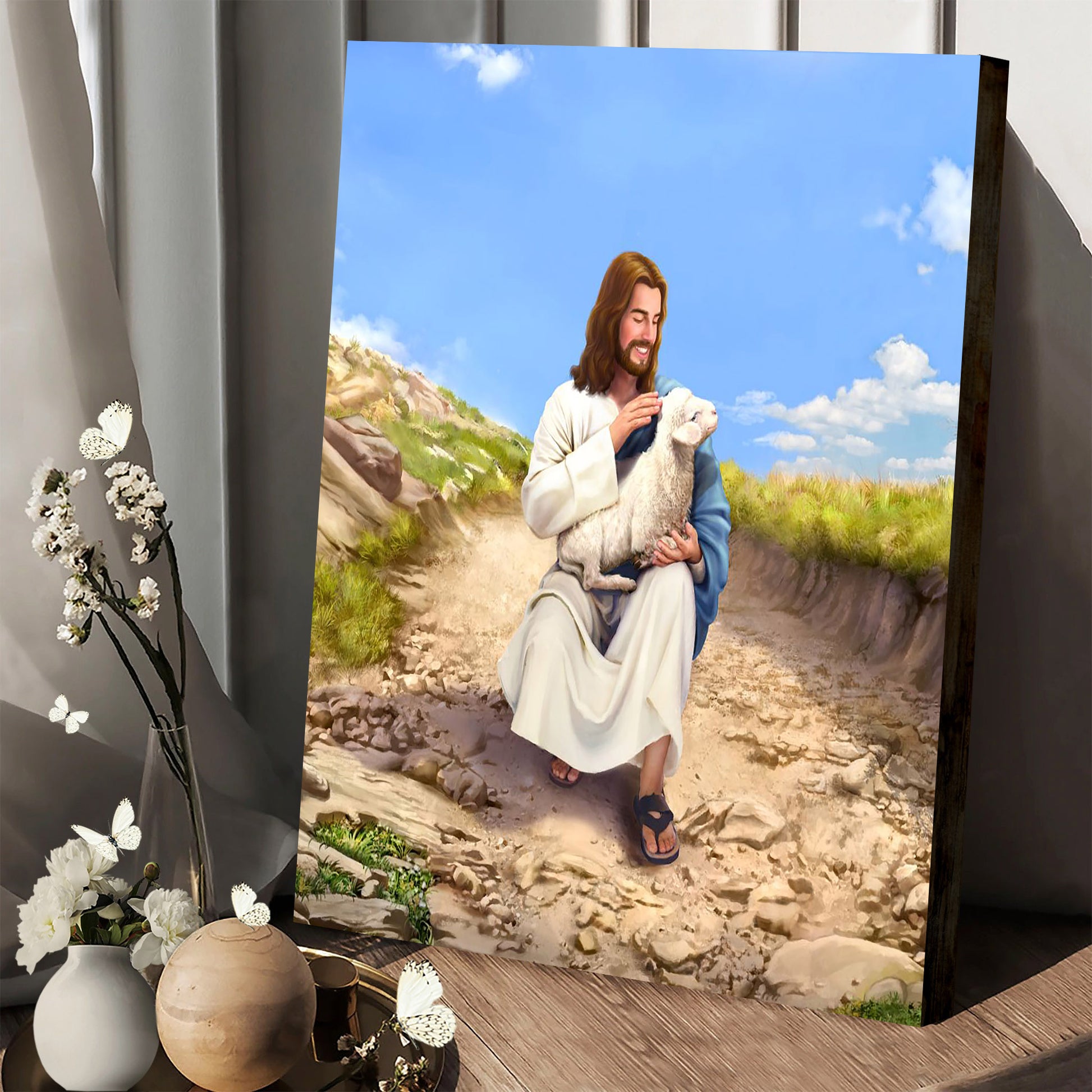 Jesus Hugs The Sheep - Canvas Pictures - Jesus Canvas Art - Christian Wall Art