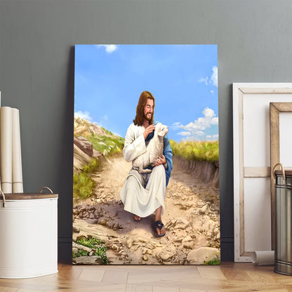 Jesus Hugs The Sheep - Canvas Pictures - Jesus Canvas Art - Christian Wall Art