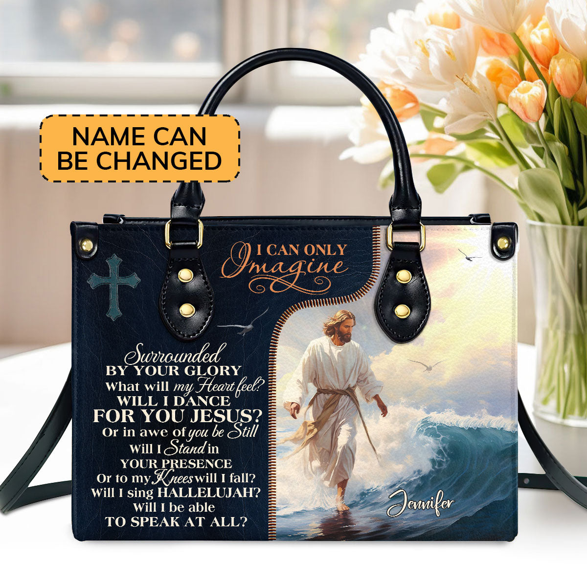 Jesus I Can Only Imagine  Personalized Leather Handbag With Zipper - Inspirational Gift Christian Ladies