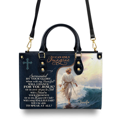 Jesus I Can Only Imagine  Personalized Leather Handbag With Zipper - Inspirational Gift Christian Ladies
