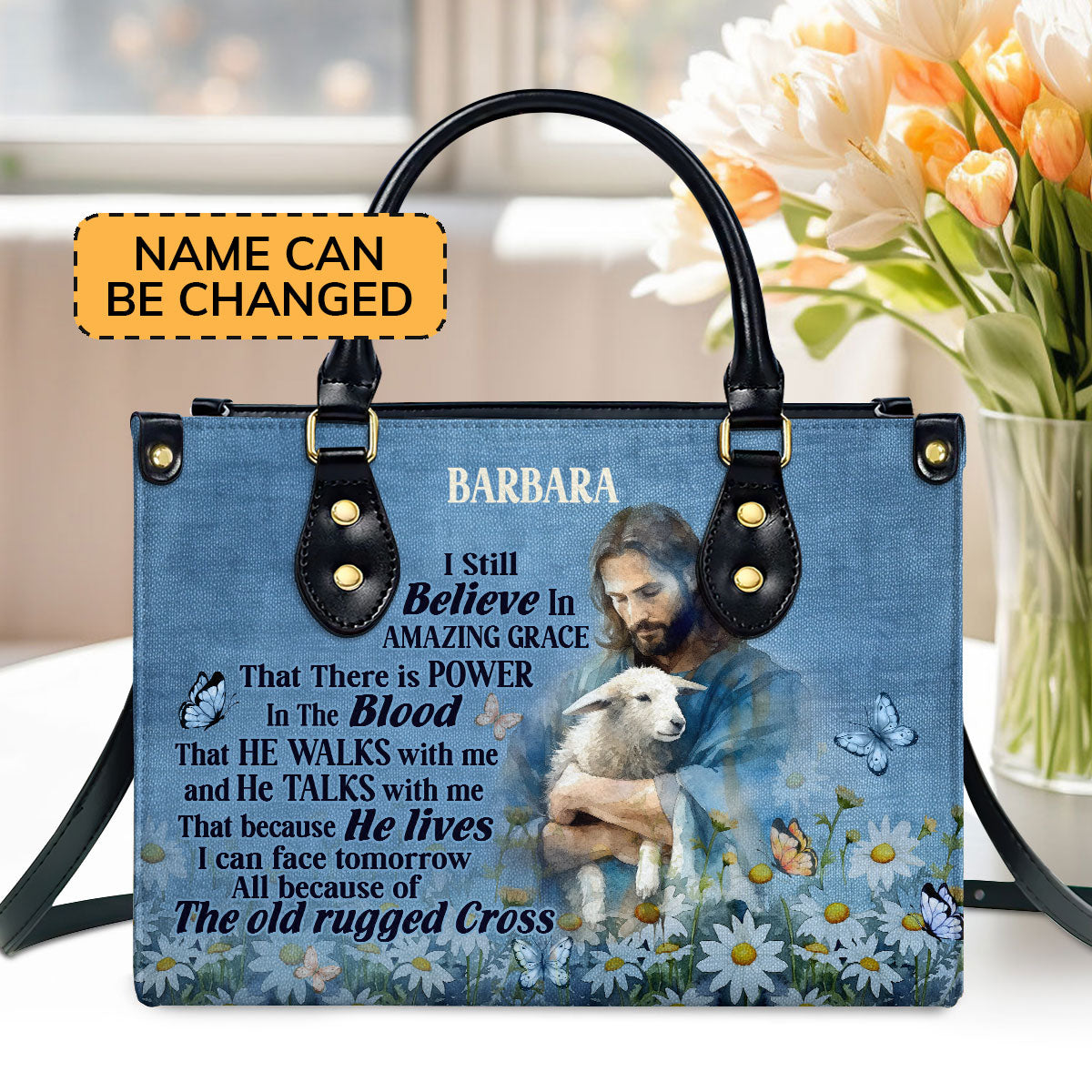 Jesus I Still Believe In Amazing Grace  Personalized Leather Handbag With Zipper - Inspirational Gift Christian Ladies