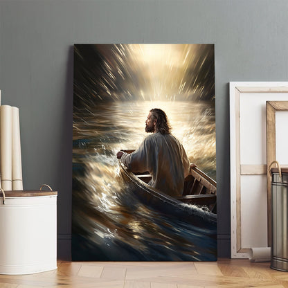 Jesus In A Boat On A Calm Lake - Canvas Picture - Jesus Christ Canvas - Christian Wall Art