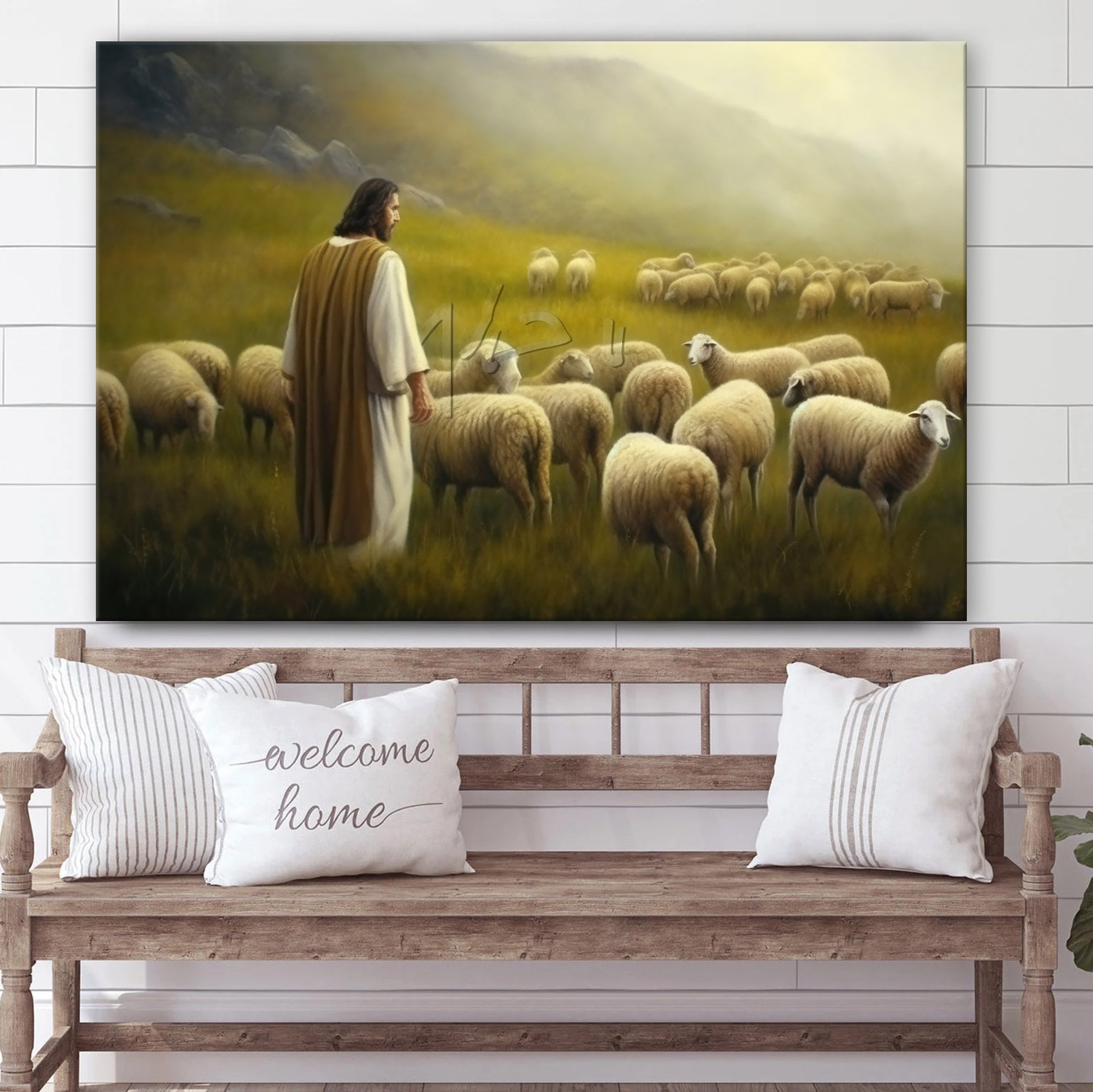 Jesus In A Field With Sheep - Canvas Picture - Jesus Christ Canvas - Christian Wall Art