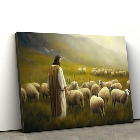 Jesus In A Field With Sheep - Canvas Pictures - Jesus Christ Canvas - Christian Wall Art