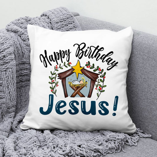 Jesus In A Manger, Happy Birthday Jesus Pillow