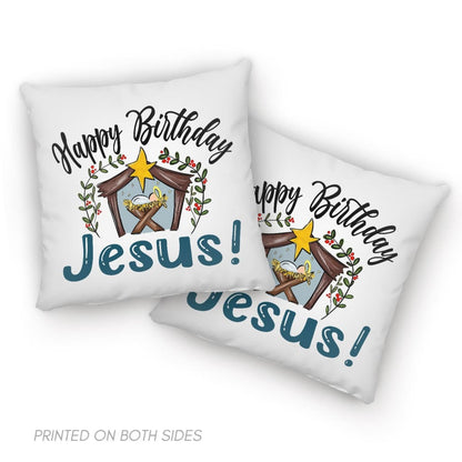 Jesus In A Manger, Happy Birthday Jesus Pillow