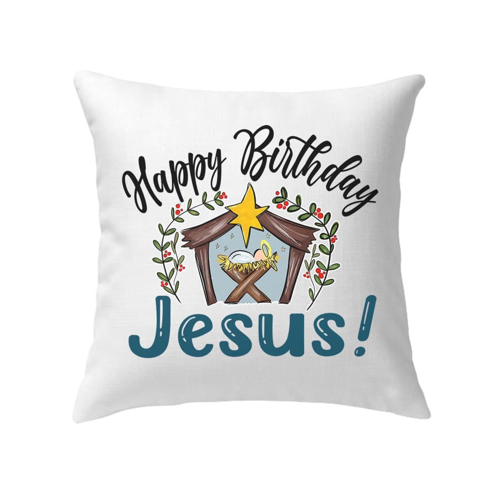 Jesus In A Manger, Happy Birthday Jesus Pillow
