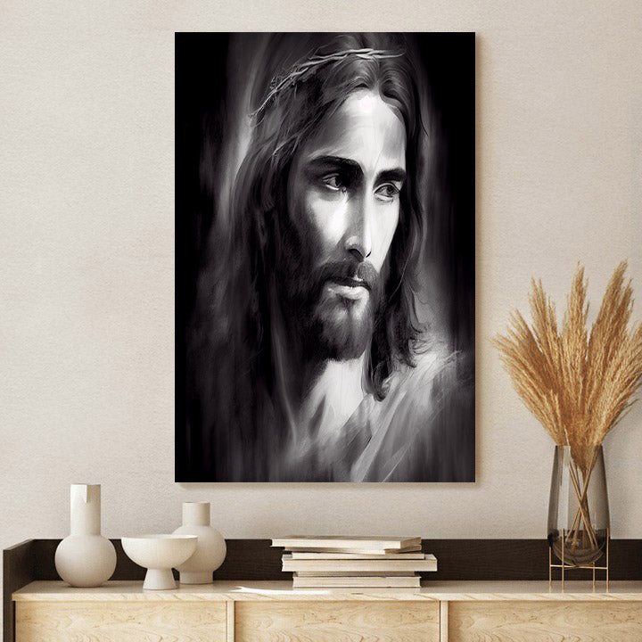 Jesus In Black And White - Canvas Pictures - Jesus Canvas Art - Christian Wall Art