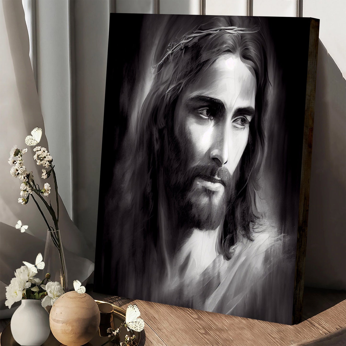 Jesus In Black And White - Canvas Pictures - Jesus Canvas Art - Christian Wall Art