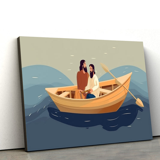 Jesus In Boat Near Man - Canvas Pictures - Jesus Christ Canvas - Christian Wall Art