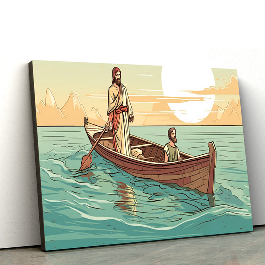 Jesus In Boat Near Man 3 - Canvas Pictures - Jesus Christ Canvas - Christian Wall Art