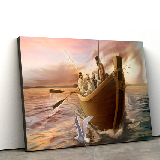 Jesus In Boat With Disciples - Jesus Canvas Wall Art - Christian Wall Art