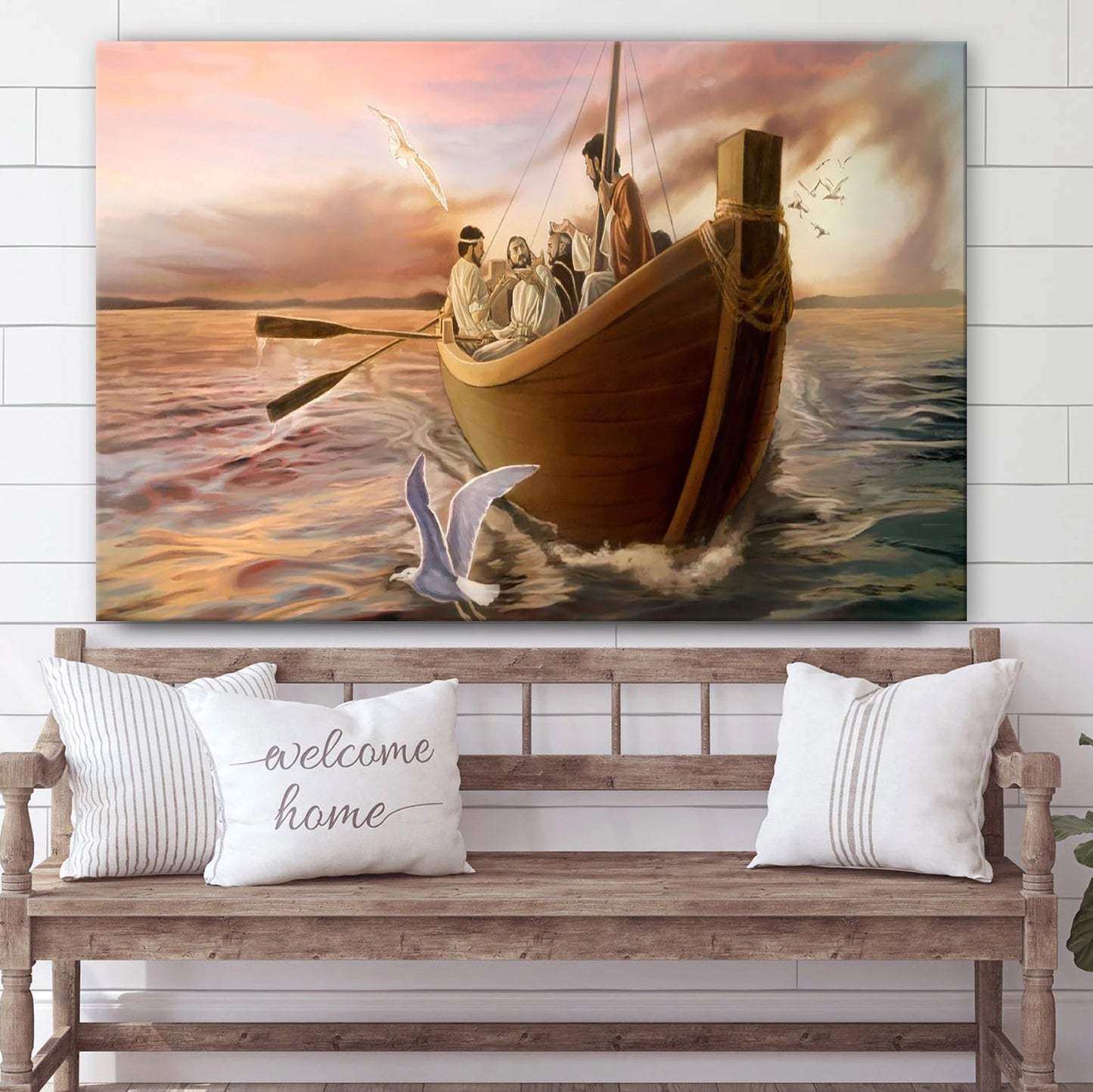 Jesus In Boat With Disciples - Jesus Canvas Wall Art - Christian Wall Art