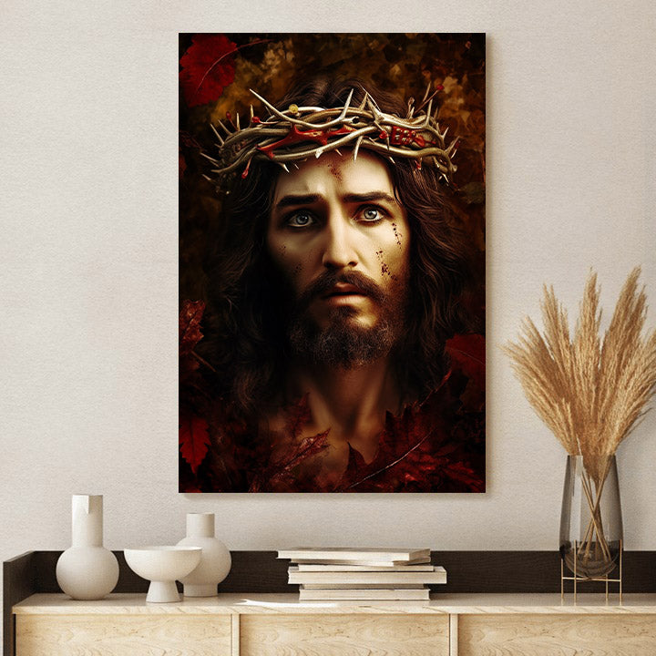Jesus In Crown Of Thorns - Jesus Christ Enjoying Autumn - Jesus Canvas Pictures - Christian Wall Art