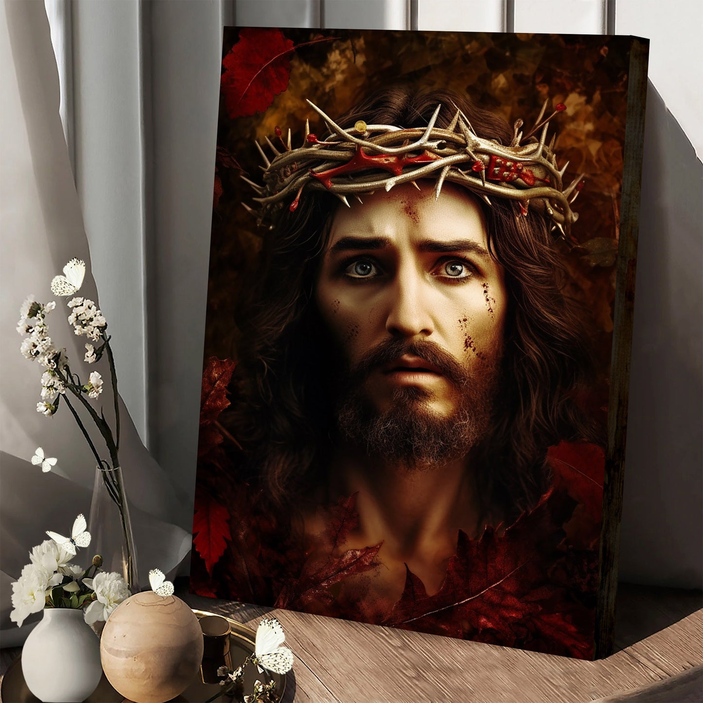 Jesus In Crown Of Thorns - Jesus Christ Enjoying Autumn - Jesus Canvas Pictures - Christian Wall Art