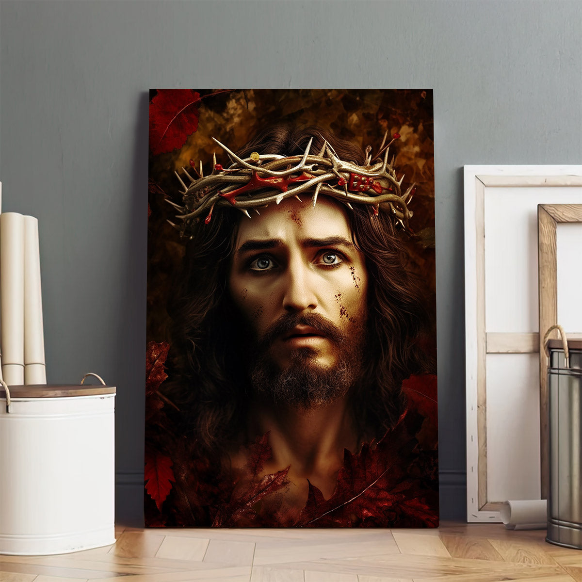 Jesus In Crown Of Thorns - Jesus Christ Enjoying Autumn - Jesus Canvas Pictures - Christian Wall Art