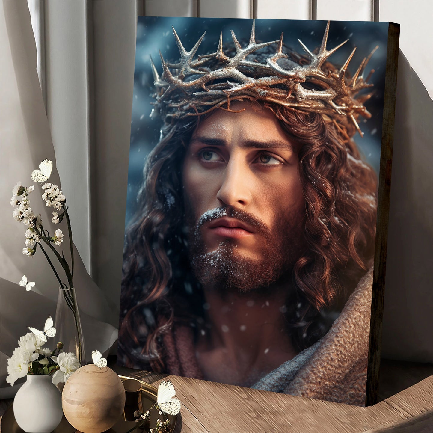 Jesus In Crown Of Thorns - Jesus Christ Enjoying Autumn 1 - Jesus Canvas Pictures - Christian Wall Art
