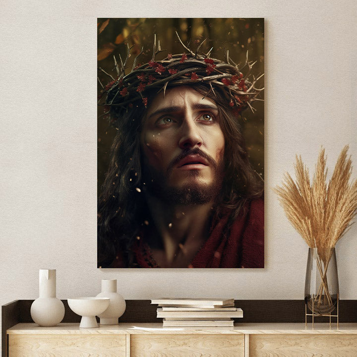Jesus In Crown Of Thorns - Jesus Christ Enjoying Autumn 2 - Jesus Canvas Pictures - Christian Wall Art