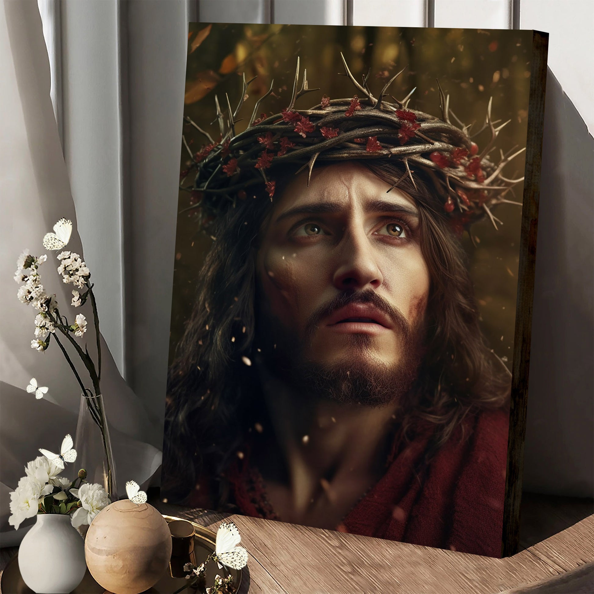Jesus In Crown Of Thorns - Jesus Christ Enjoying Autumn 2 - Jesus Canvas Pictures - Christian Wall Art