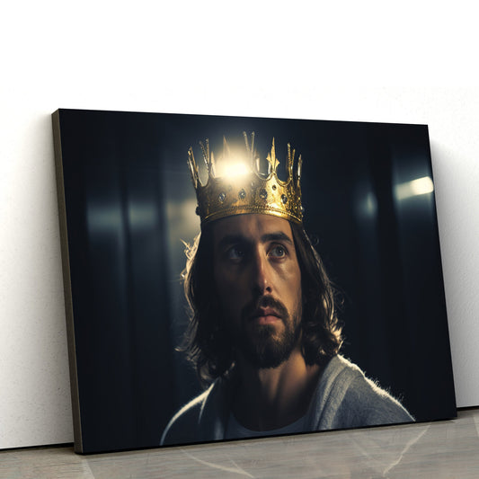 Jesus In Crown Standing In Dark - Canvas Pictures - Jesus Christ Canvas - Christian Wall Art