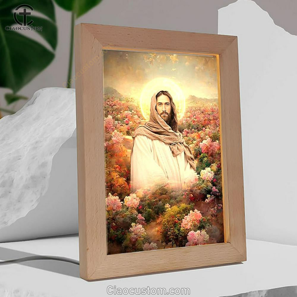 Jesus In Flowers Frame Lamp Pictures - Jesus Art Prints - Jesus Art - Christian Home Decor