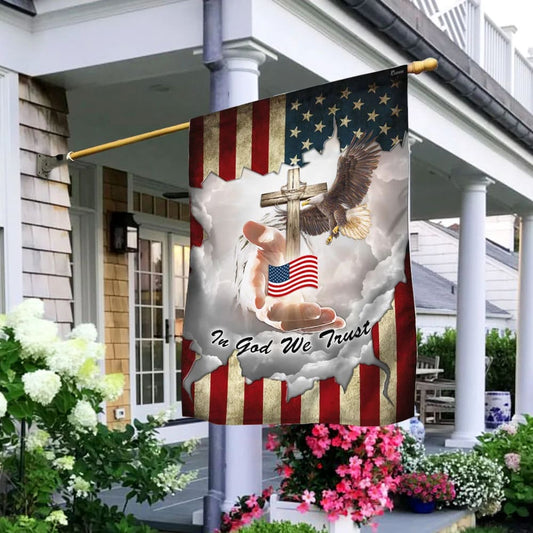 Jesus In God We Trust American House Flags - Christian Garden Flags - Outdoor Christian Flag